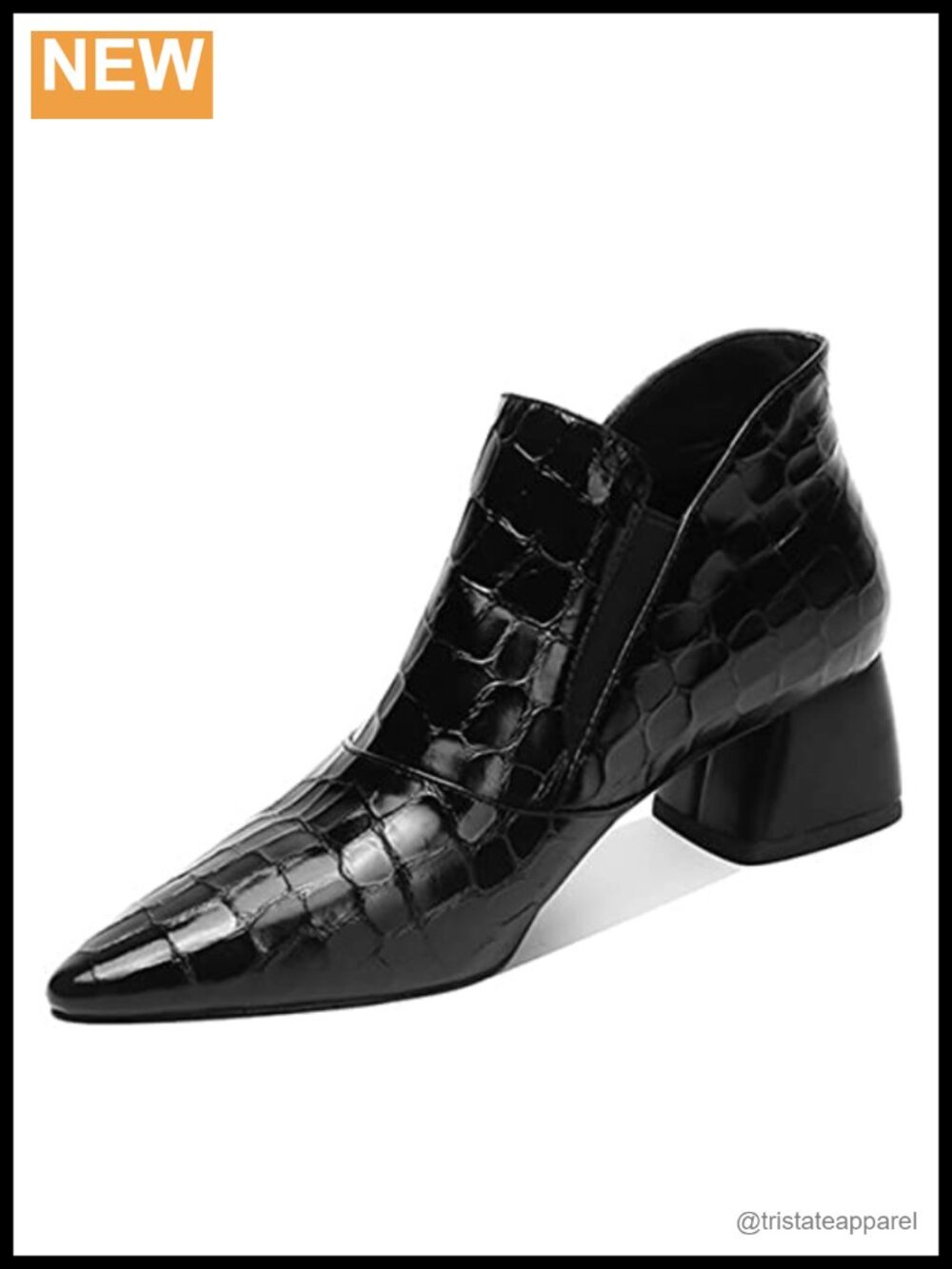 YDN Women Ankle Boots Pointed Toe Chunky Low Heel Vegan Faux Leather Pull On